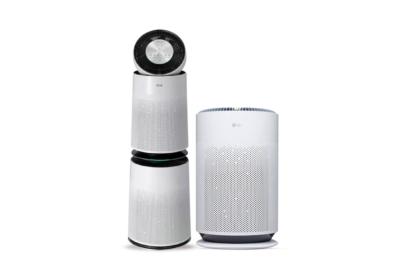 Hình ảnh mặt trước của Combo Máy lọc khí PuriCare 360 2 tầng màu trắng & Máy lọc khí PuriCare 360 HIT Hệ thống lọc đa màng Màu xanh| AS60GHBG0 A10W2A60.ABAE