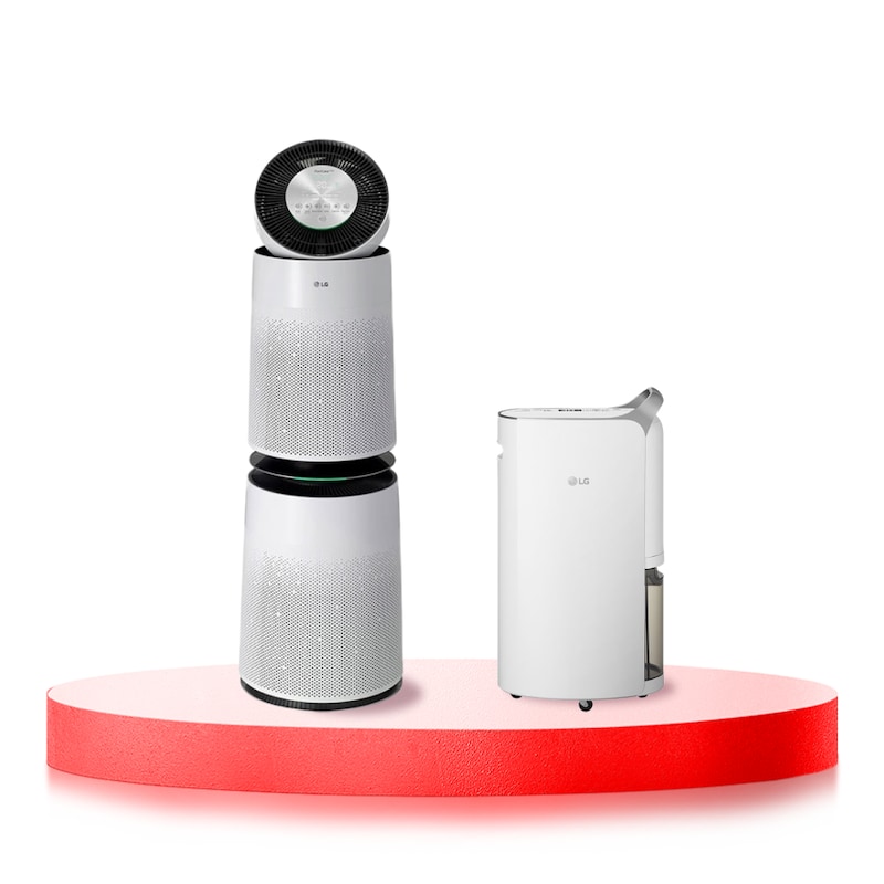 LG Combo Máy lọc khí PuriCare 360 2 tầng màu trắng & Máy hút ẩm Dual Inverter 16L màu trắng, AS10MD16.ABAE