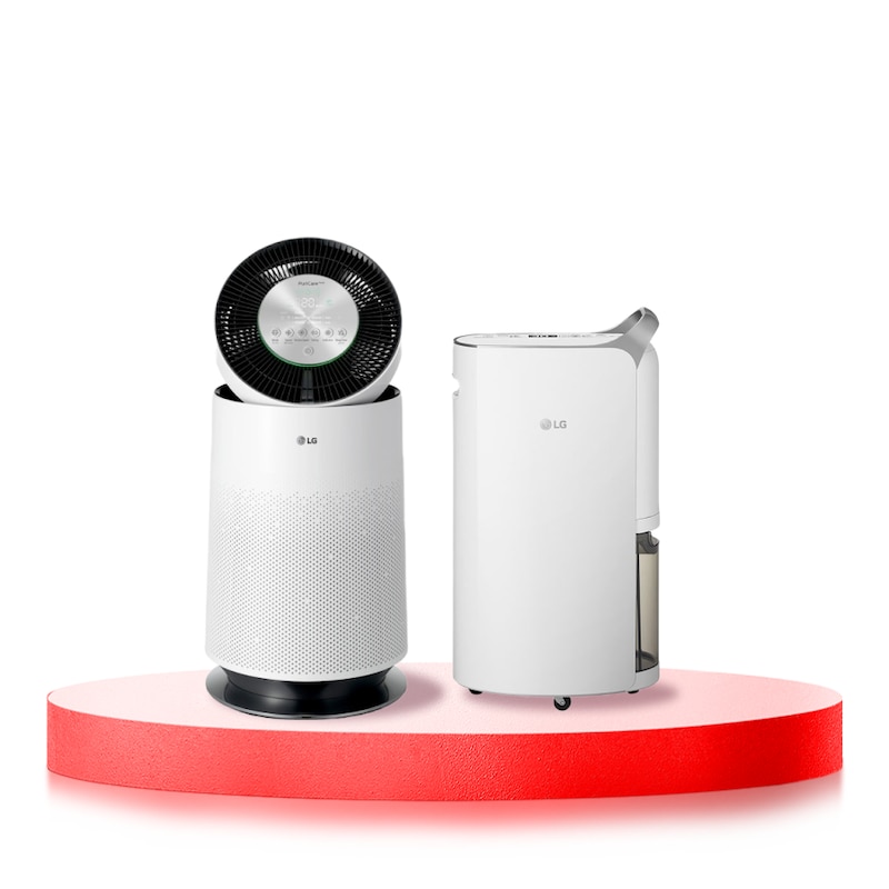 LG Combo Máy lọc khí PuriCare 360 1 tầng màu trắng & Máy hút ẩm Dual Inverter 16L màu trắng, AS65MD16.ABAE