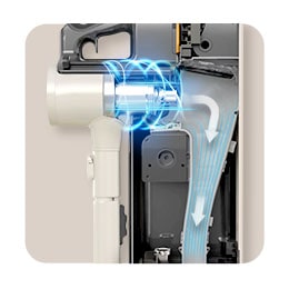 Hệ thống Đổ bụi tự động hoạt động để hấp thụ bụi bẩn.