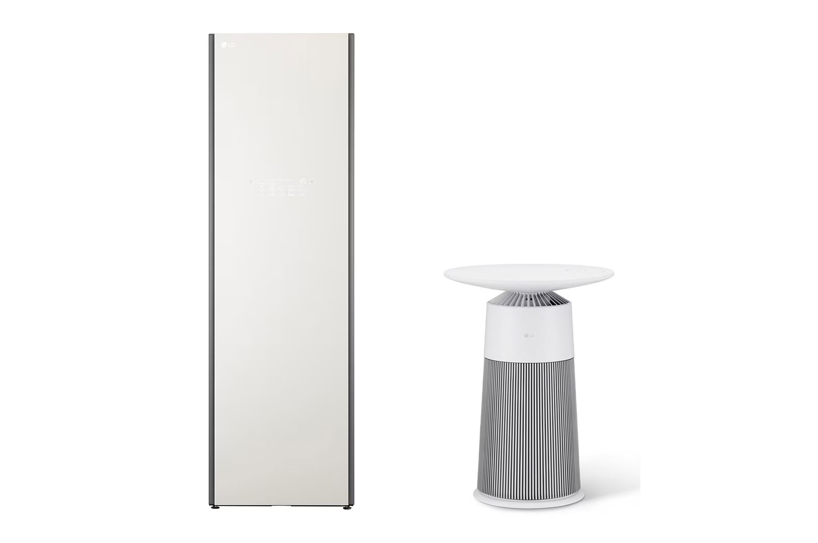 Hình ảnh mặt trước của Combo Tủ chăm sóc quần áo thông minh LG Styler Màu be|S5BOC & Máy lọc khí PuriCare AeroFurniture màu trắng kem S5BAS20W.ABAE
