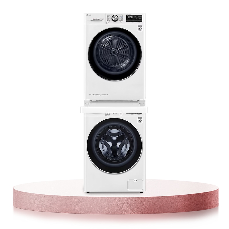 LG Combo Máy giặt lồng ngang LG AI DD™ 10kg (trắng) FV1410S5W và Máy sấy LG DUAL Inverter Heat Pump™ 9kg (trắng) DVHP09W |  WODR1009W, WODR1009W