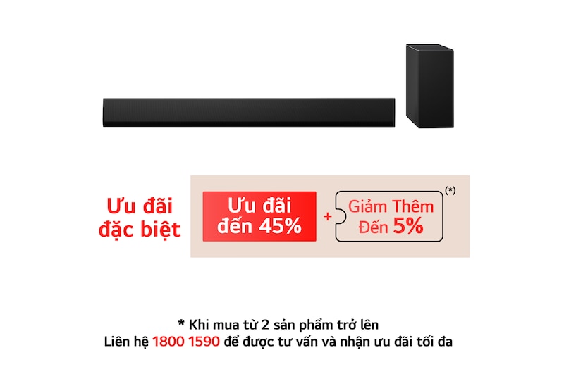 Mặt trước của LG Soundbar SG10TY và Subwoofer