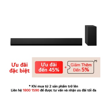 Mặt trước của LG Soundbar SG10TY và Subwoofer