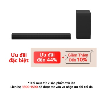 Hình ảnh phía trước của LG Soundbar S40T và Loa siêu trầm