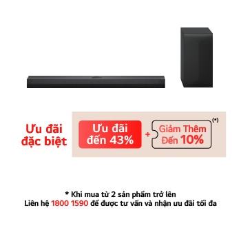 Hình ảnh phía trước của Loa LG Soundbar S70TY và Loa siêu trầm