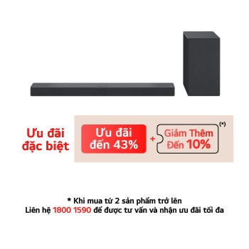 Góc nhìn phía trước của loa Sound Bar và loa trầm
