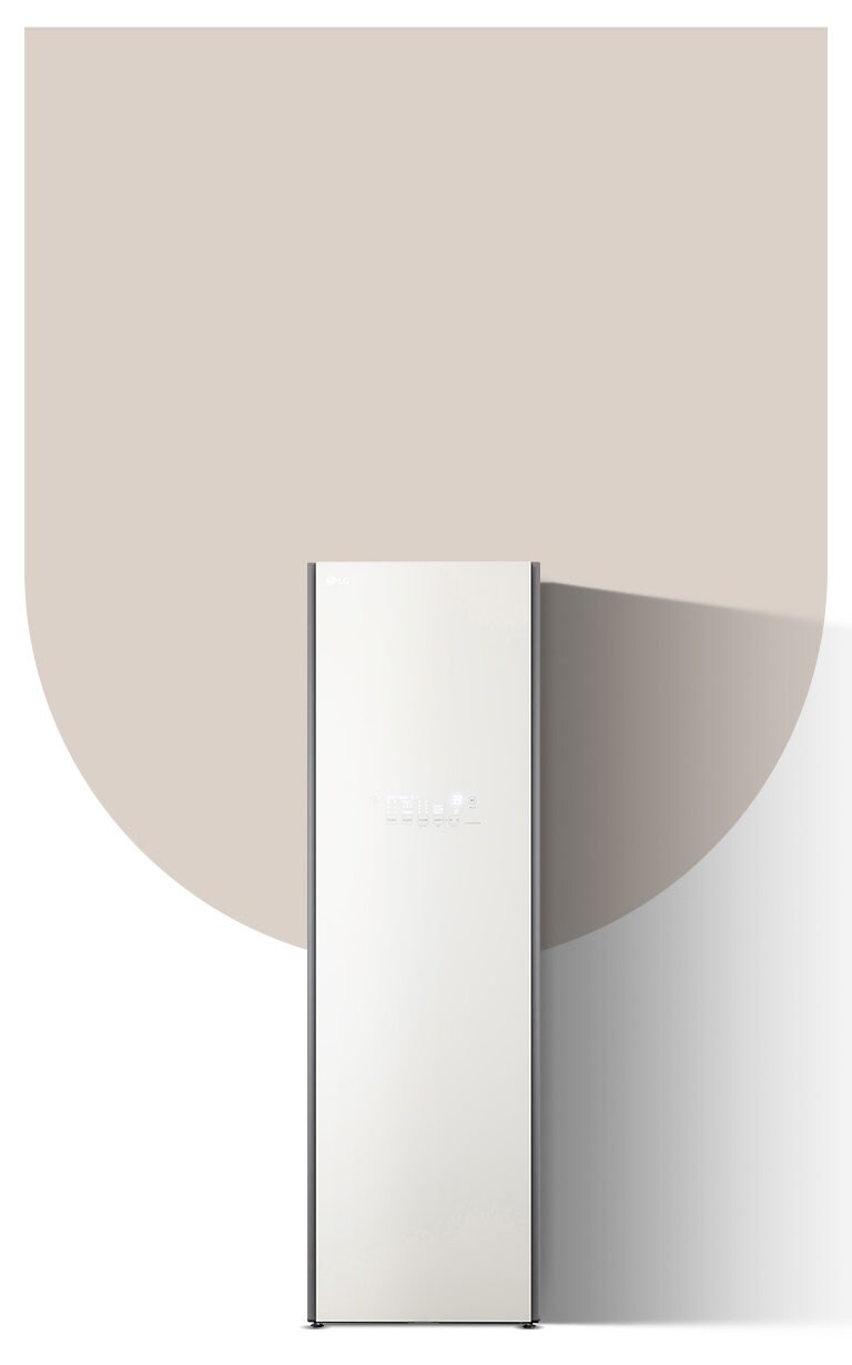 Hình ảnh tủ chăm sóc quần áo LG Styler Objet Collection màu be sương mờ.