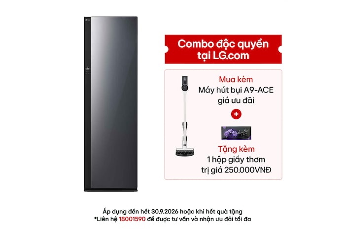 Tủ chăm sóc quần áo thông minh LG Styler 5 móc Màu gương kính đen | SC5GMR80H - mặt trước