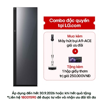 Hình ảnh mặt trước của Tủ chăm sóc quần áo thông minh LG Styler 5 móc Màu gương kính đen | SC5GMR80H SC5GMR80H
