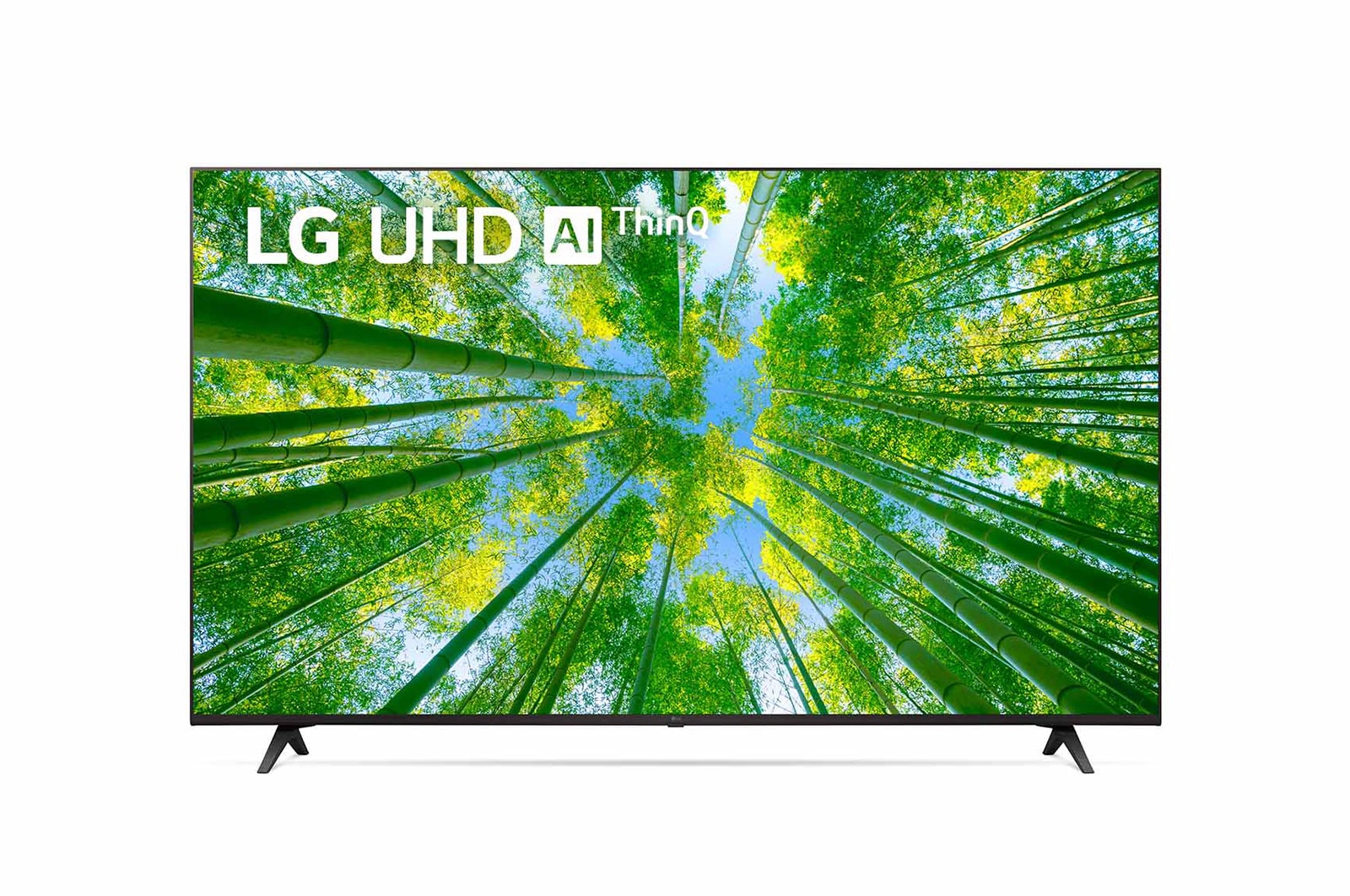 Hình ảnh mặt trước của TV LG UHD với hình ảnh bên trong và logo sản phẩm trên