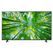Hình ảnh mặt trước của TV LG UHD với hình ảnh bên trong và logo sản phẩm trên