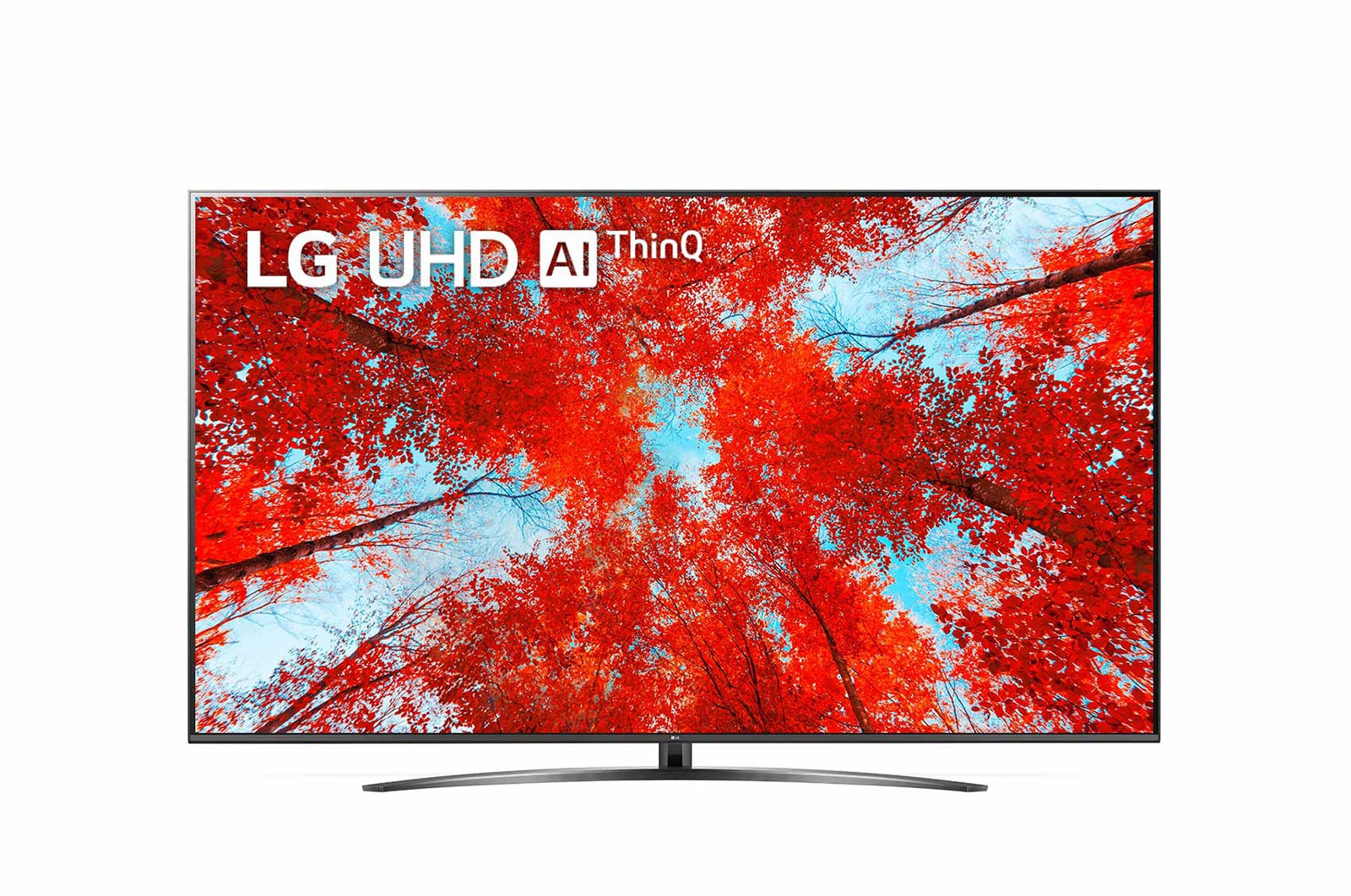 Hình ảnh mặt trước của TV LG UHD với hình ảnh bên trong và logo sản phẩm trên