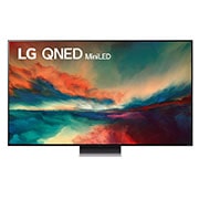 Hình ảnh mặt trước của LG QNED TV với hình ảnh bên trong và logo sản phẩm trên