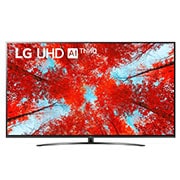 Hình ảnh mặt trước của TV LG UHD với hình ảnh bên trong và logo sản phẩm trên