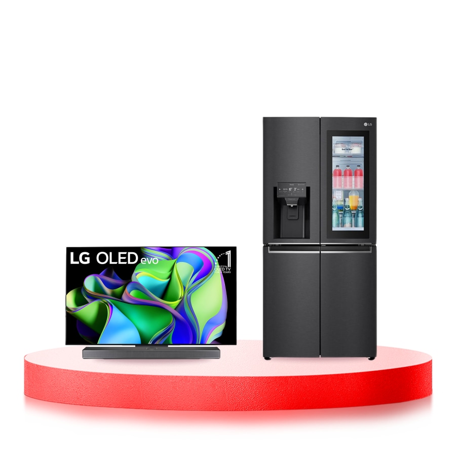 Hình ảnh mặt trước của Combo Tivi LG OLED evo C3 55 inch 2023 4K Smart TV | OLED55C3 & Tủ lạnh LG French Door với Instaview Door-in-door và ngăn lấy nước ngoài  UVnano 496L màu đen lì GR-X22MBI O55C3GRX22.ABAE
