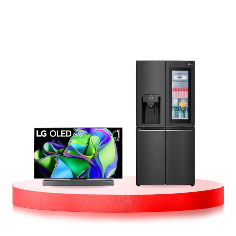 Hình ảnh mặt trước của Combo Tivi LG OLED evo C3 55 inch 2023 4K Smart TV | OLED55C3 & Tủ lạnh LG French Door với Instaview Door-in-door và ngăn lấy nước ngoài  UVnano 496L màu đen lì GR-X22MBI O55C3GRX22.ABAE