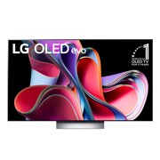 Mặt trước với LG OLED evo, Biểu tượng OLED số 10 năm thế giới và logo Bảo hành bảng điều khiển 5 năm trên màn hình