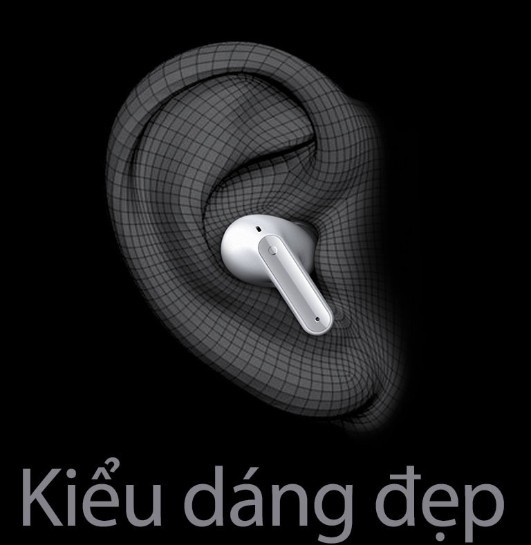 An image of TONE Free worn on the ear shape expressed in 3D.Below it is written the word Ergonic Fit.