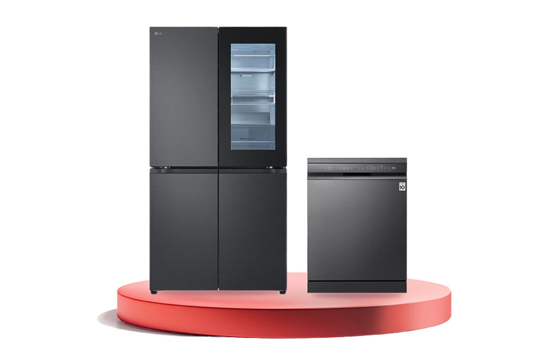 LG Combo Tủ lạnh LG French door InstaView màu đen lì 666L LFB66BLMI & Máy rửa bát LG TrueSteam™ màu đen LDT14BLA4, F66BD14B.AEVPEVN