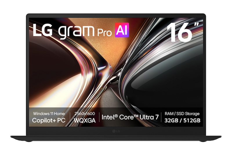 Hình ảnh mặt trước của Laptop LG gram Pro AI 16Z90U-G.AV85A5 16 inch mỏng nhẹ 13 mm | Dual AI + Copilot+ PC | Windows 11 Home | Intel® Core™ U7 dựa trên AI | RAM 32 GB/ SSD 512 GB 16Z90U-G