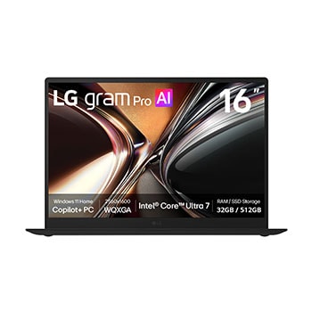 Hình ảnh mặt trước của Laptop LG gram Pro AI 16Z90U-G.AV85A5 16 inch mỏng nhẹ 13 mm | Dual AI + Copilot+ PC | Windows 11 Home | Intel® Core™ U7 dựa trên AI | RAM 32 GB/ SSD 512 GB 16Z90U-G