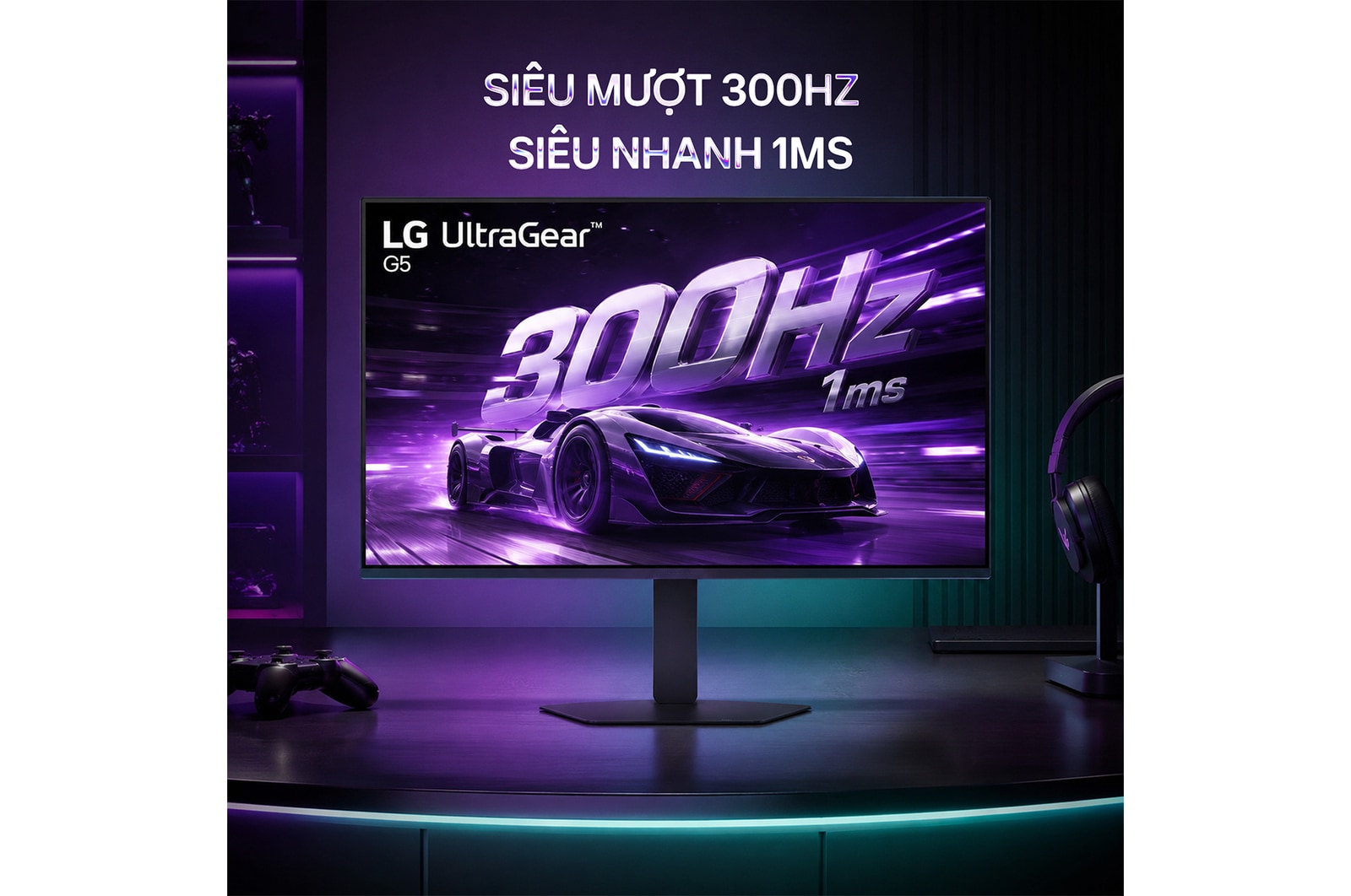 Cảnh đua xe mô tô trên màn hình, minh họa tần số quét 300Hz cho chuyển động chơi game cực kỳ mượt mà.