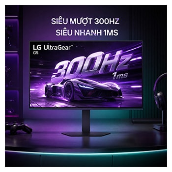 Cảnh đua xe mô tô trên màn hình, minh họa tần số quét 300Hz cho chuyển động chơi game cực kỳ mượt mà.