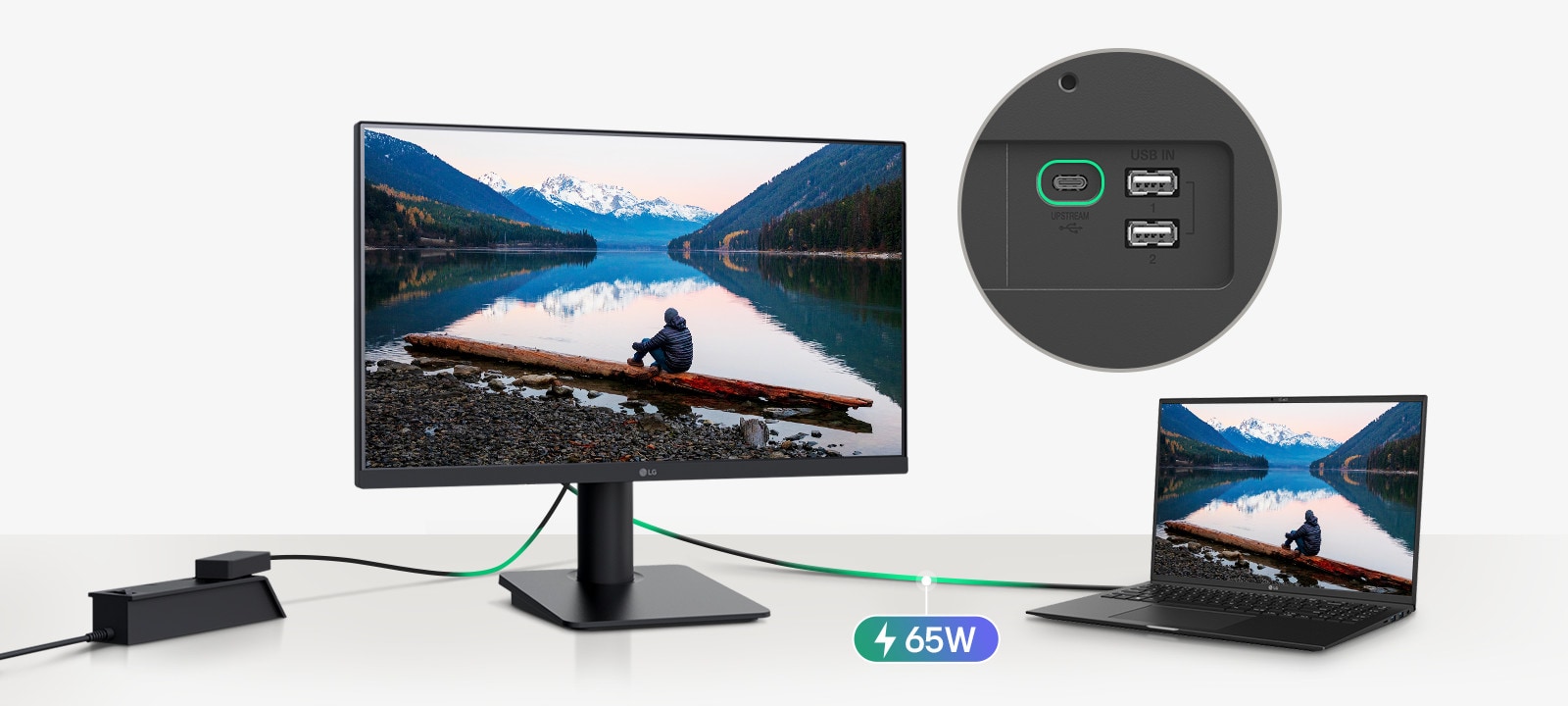 LG 24MS570B USB-C 65W sạc laptop hub kết nối màn hình văn phòng gọn bàn làm việc
