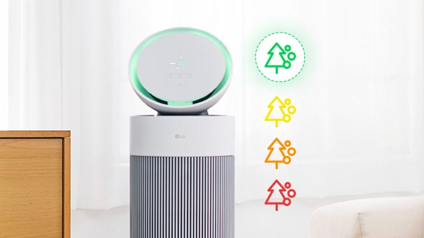 Đèn chỉ báo chất lượng không khí trên máy lọc không khí LG giúp người dùng theo dõi chất lượng không khí trong nhà