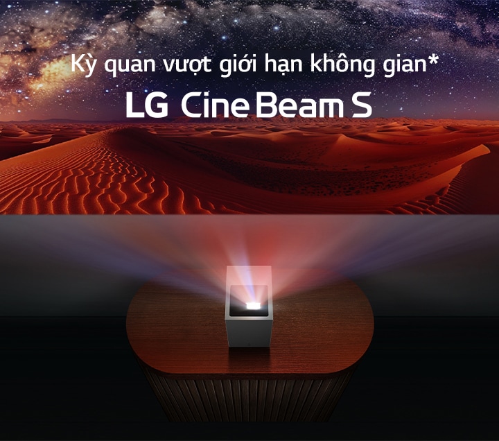 LG CineBeam đang chiếu hình ảnh sa mạc.