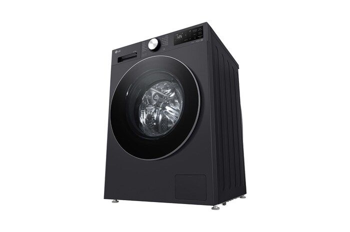 Máy giặt lồng ngang LG AI DD™ Inverter 12kg màu than ánh kim FX1412S3G - góc nhìn bên trái từ dưới thấp