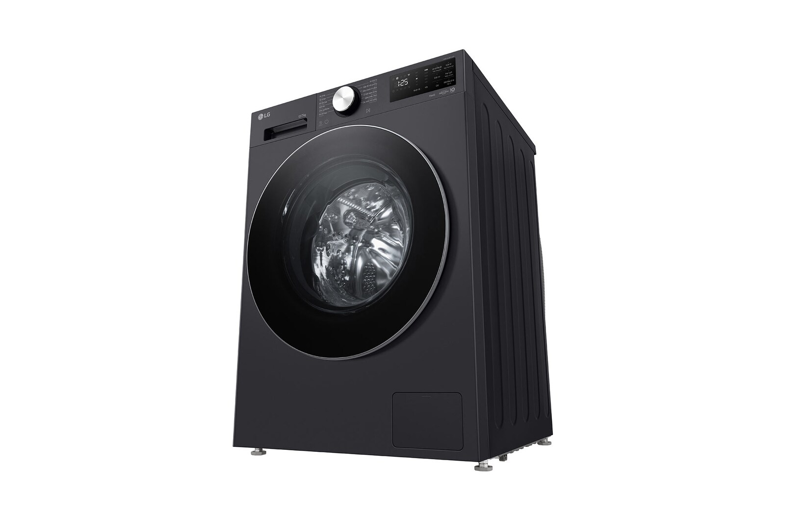 Máy giặt lồng ngang LG AI DD™ Inverter 12kg màu than ánh kim FX1412S3G - góc nhìn bên trái từ dưới thấp