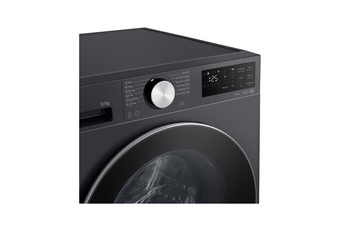Cận cảnh núm xoay và màn hình điều khiển của máy giặt LG FX1412S3G
