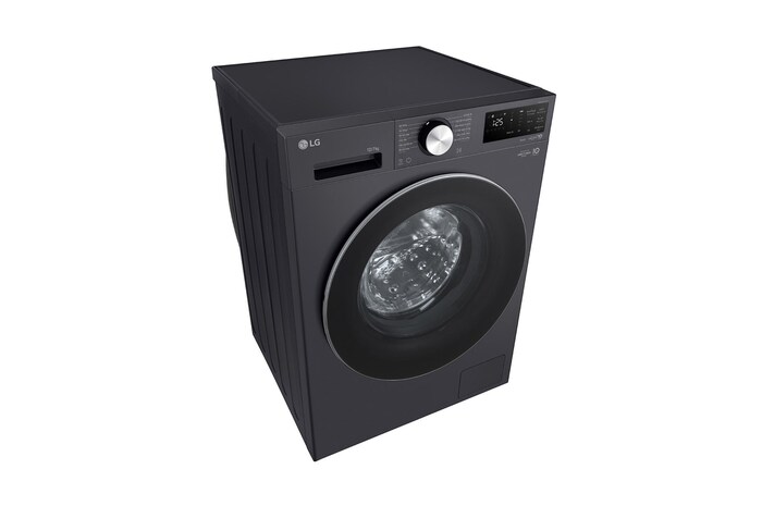 Máy giặt lồng ngang LG AI DD™ Inverter 12kg màu than ánh kim FX1412S3G - góc nhìn bên trái từ trên cao