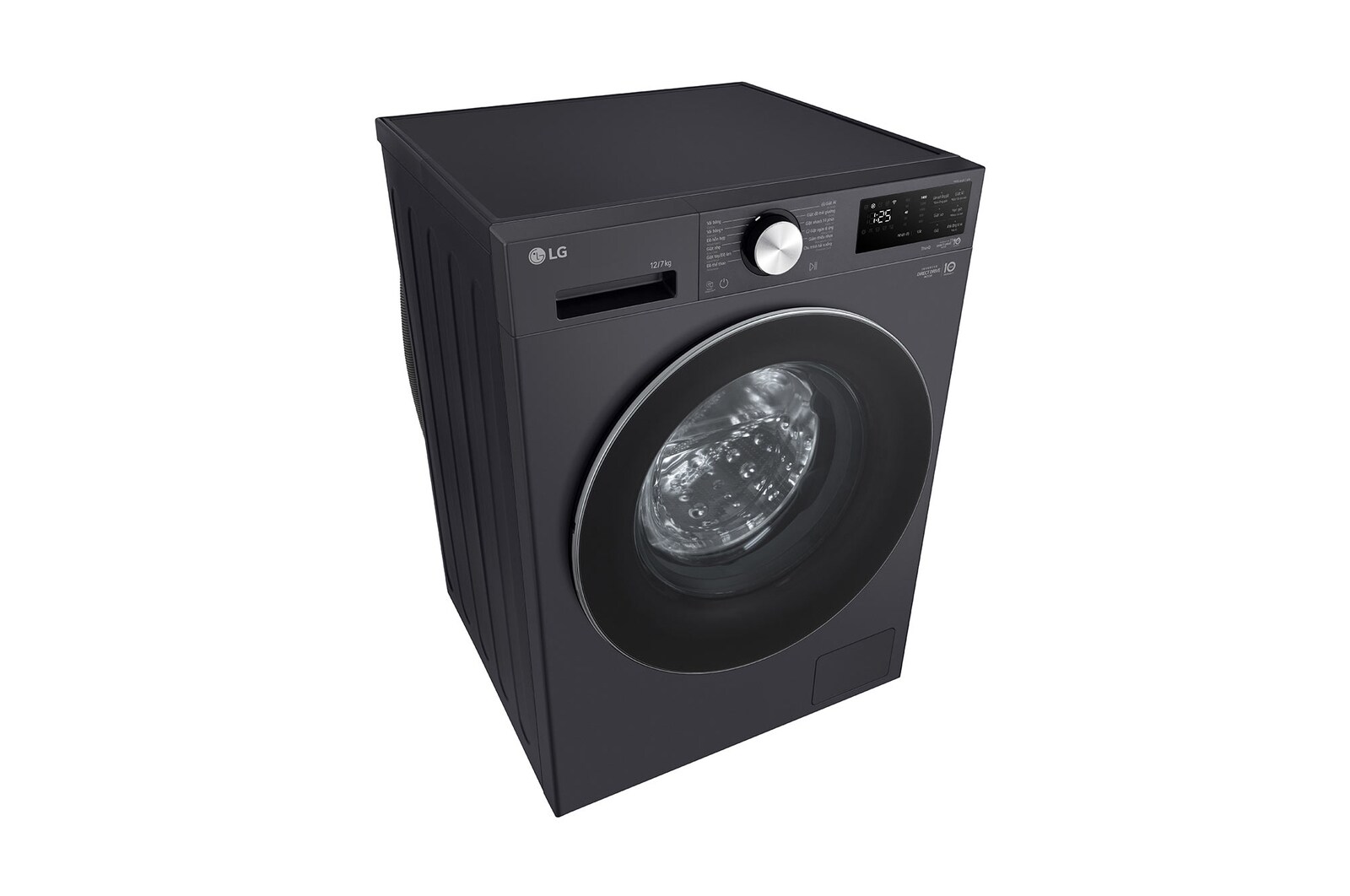 Máy giặt lồng ngang LG AI DD™ Inverter 12kg màu than ánh kim FX1412S3G - góc nhìn bên trái từ trên cao