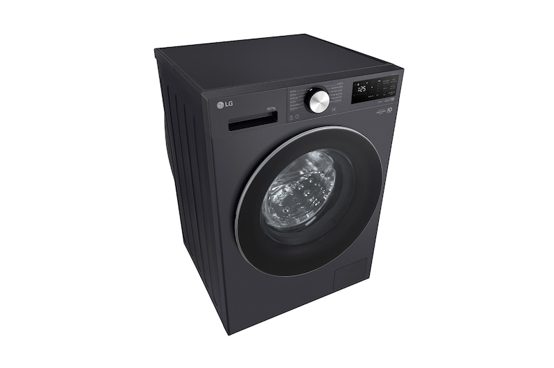 Máy giặt lồng ngang LG AI DD™ Inverter 12kg màu than ánh kim FX1412S3G - góc nhìn bên trái từ trên cao