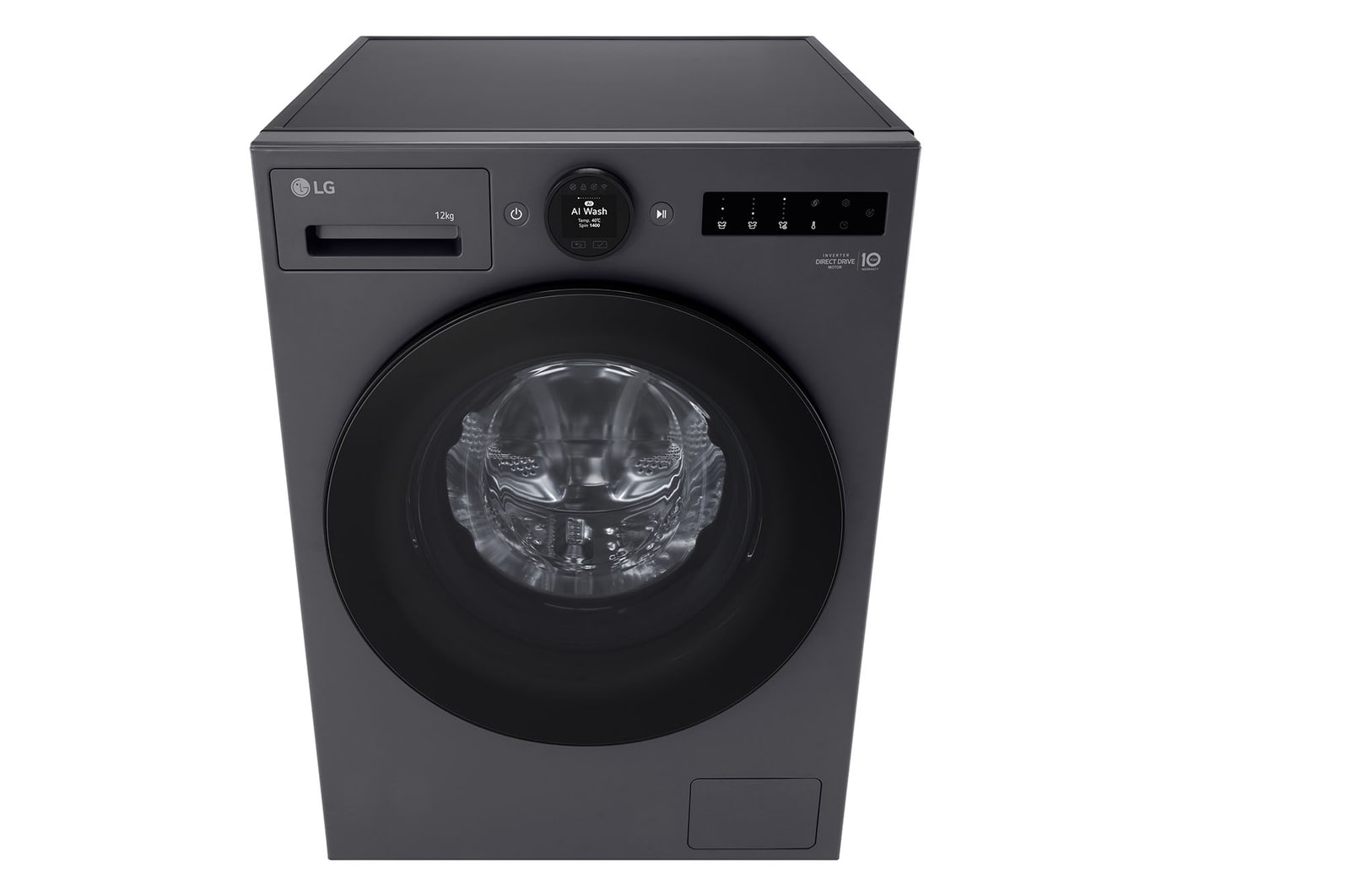 Máy giặt lồng ngang LG AI DD™ Inverter 12kg màu than ánh kim FX1412S3G - góc nhìn chính diện từ trên cao
