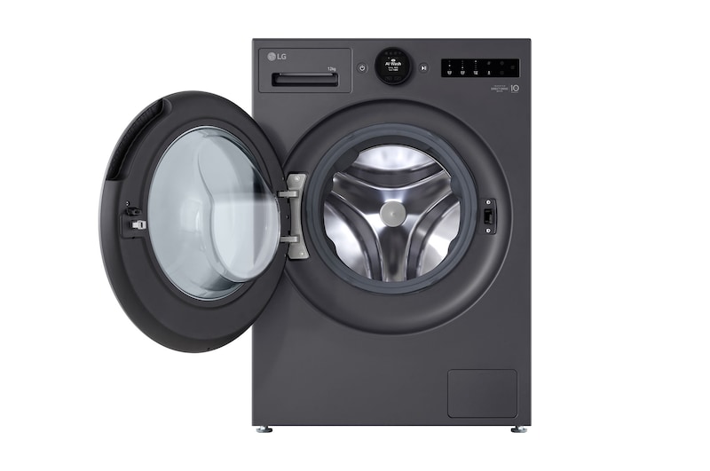 Máy giặt lồng ngang LG AI DD™ Inverter 12kg màu than ánh kim FX1412S3G - cửa trước đang mở