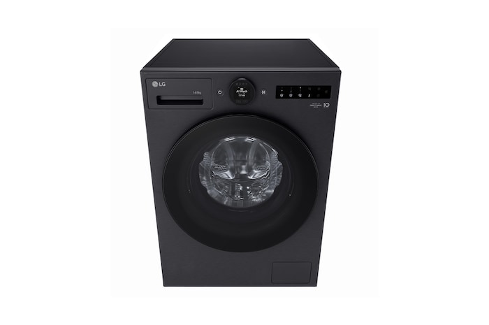 Máy giặt sấy LG cửa trước 13/8 kg màu đen mờ, góc chụp cao từ phía trước