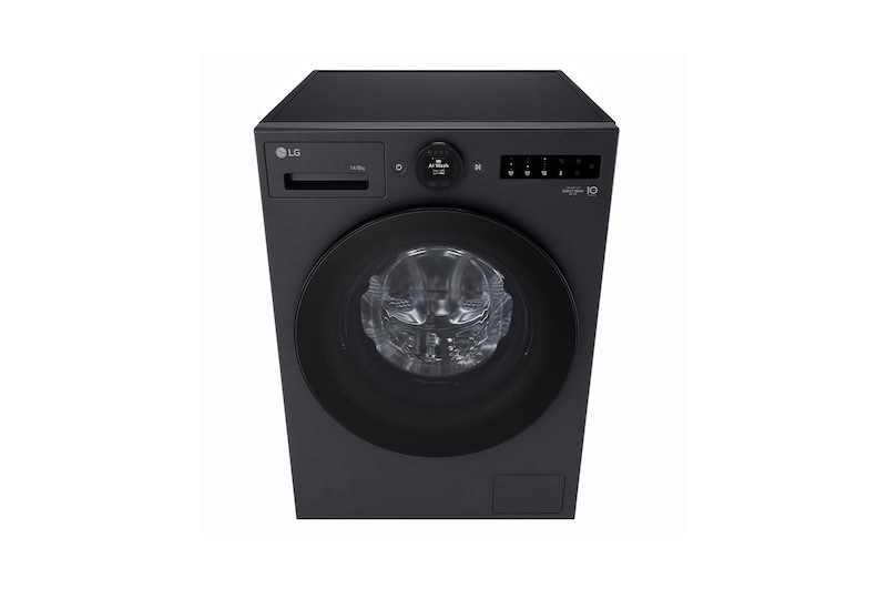 Máy giặt sấy LG cửa trước 13/8 kg màu đen mờ, góc chụp cao từ phía trước