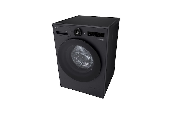 Máy giặt sấy LG cửa trước 13/8 kg màu đen mờ, góc chụp cao từ bên phải