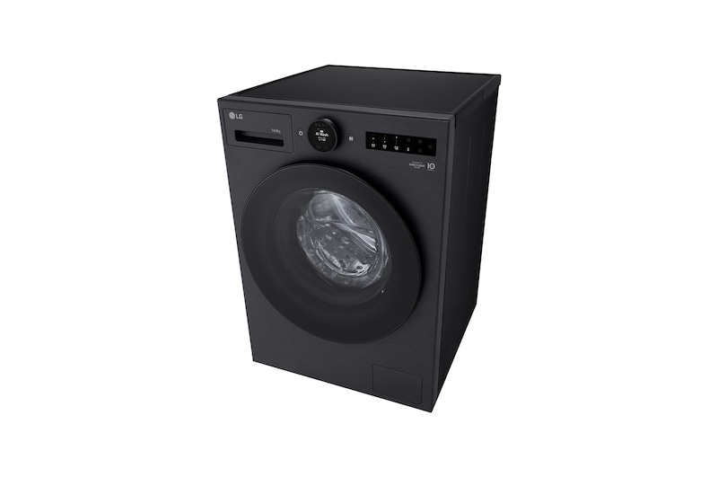 Máy giặt sấy LG cửa trước 13/8 kg màu đen mờ, góc chụp cao từ bên phải