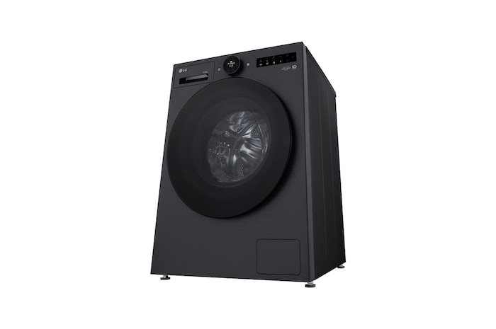 Máy giặt sấy LG cửa trước 13/8 kg màu đen mờ, góc chụp thấp từ bên phải