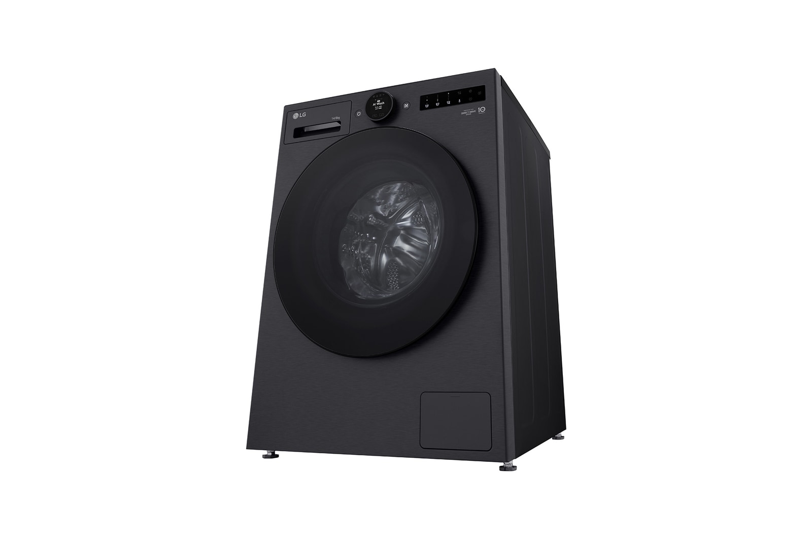 Máy giặt sấy LG cửa trước 13/8 kg màu đen mờ, góc chụp thấp từ bên phải