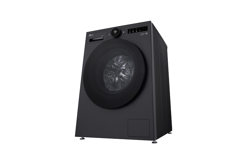 Máy giặt sấy LG cửa trước 13/8 kg màu đen mờ, góc chụp thấp từ bên phải