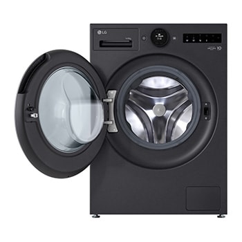 Máy giặt sấy LG cửa trước 13/8 kg màu đen mờ, góc chính diện với cửa mở