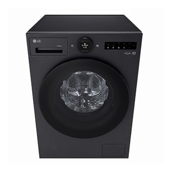 Máy giặt sấy LG cửa trước 13/8 kg màu đen mờ, góc chụp cao từ phía trước