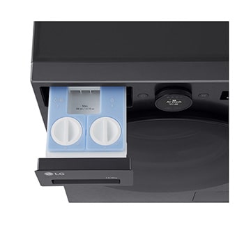 Máy giặt sấy LG cửa trước 13/8 kg màu đen mờ với ngăn phía trên được mở
