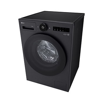 Máy giặt sấy LG cửa trước 13/8 kg màu đen mờ, góc chụp cao từ bên phải